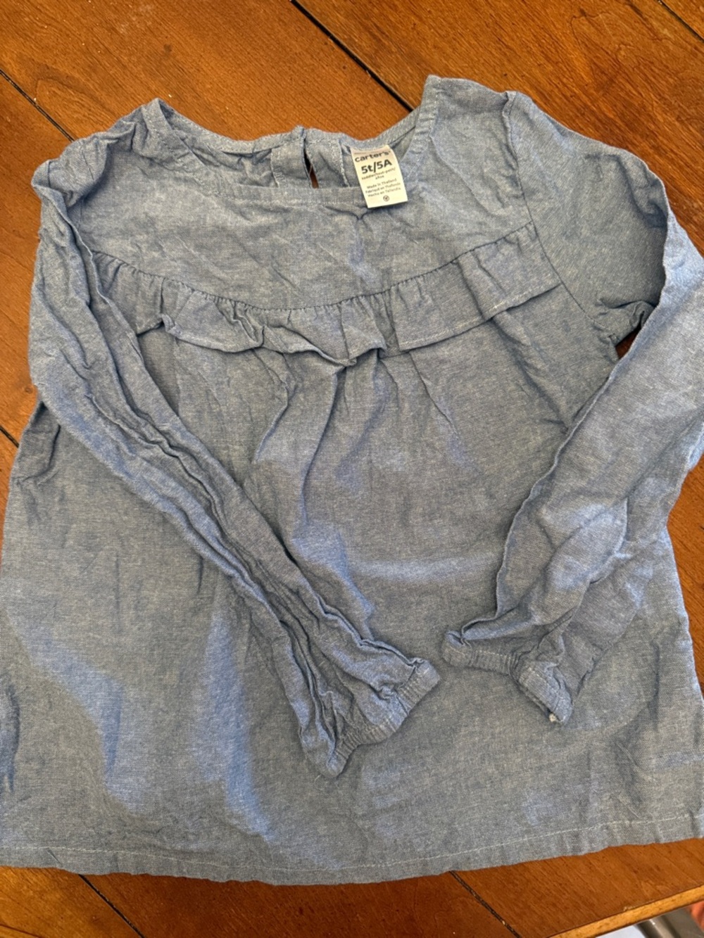 Carter's Chambray Ruffle-Yoke Top in Light Blue